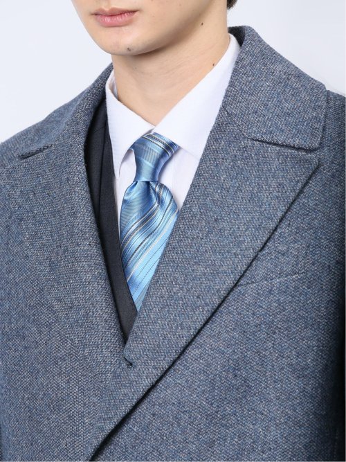 ウール混 ポロコート 組織青