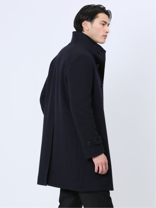 ウール混 スタンドコート 紺