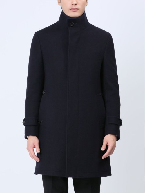 ウール混 スタンドコート 紺