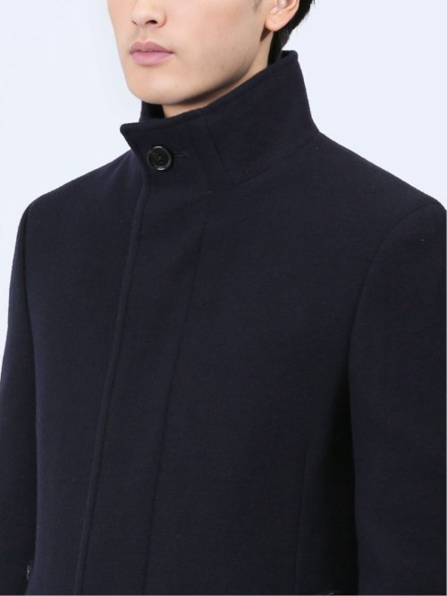 ウール混 スタンドコート 紺