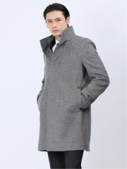 カシミヤアンゴラ混ウール スタンドコート ライトグレー