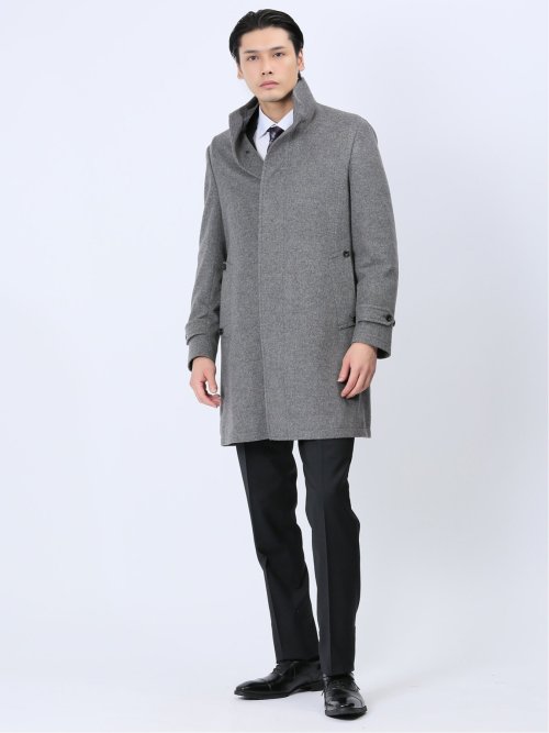 カシミヤアンゴラ混ウール スタンドコート ライトグレー