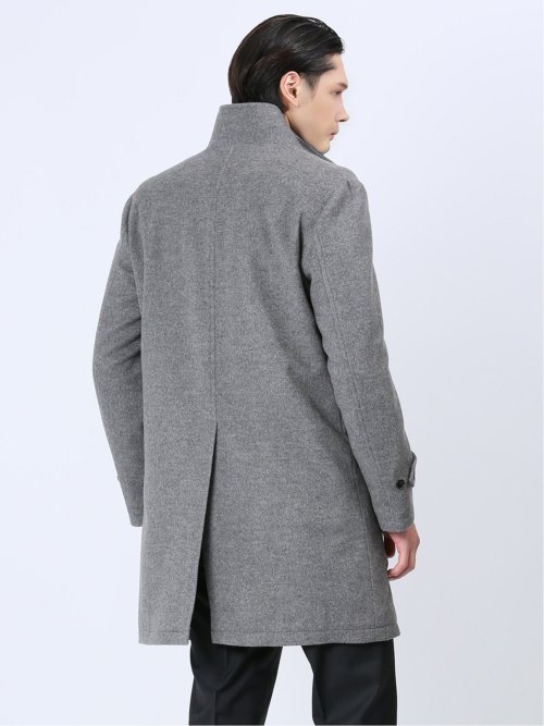 カシミヤアンゴラ混ウール スタンドコート ライトグレー