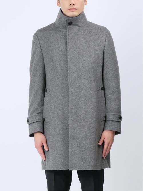 カシミヤアンゴラ混ウール スタンドコート ライトグレー