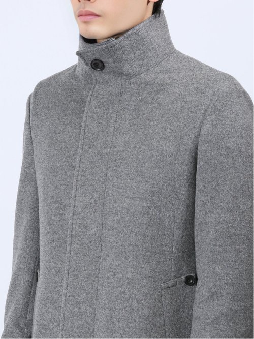カシミヤアンゴラ混ウール スタンドコート ライトグレー