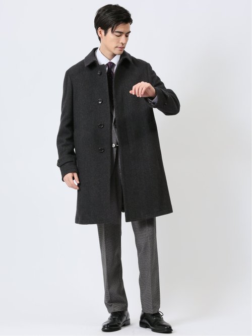 ウール混 ステンカラーコート カルゼグレー