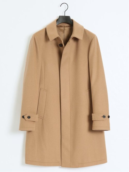 カシミヤアンゴラ混ウール ステンカラーコート キャメル
