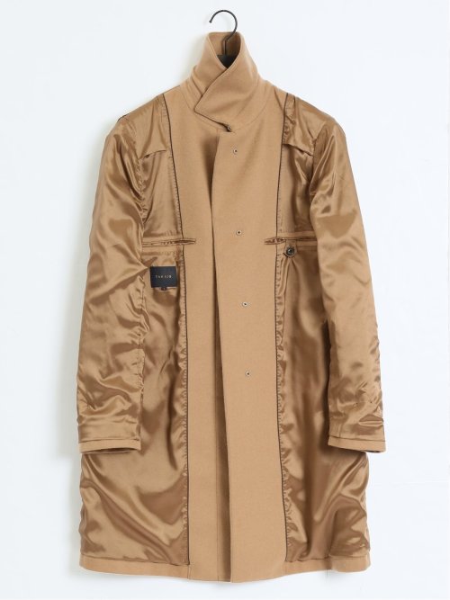 カシミヤアンゴラ混ウール ステンカラーコート キャメル