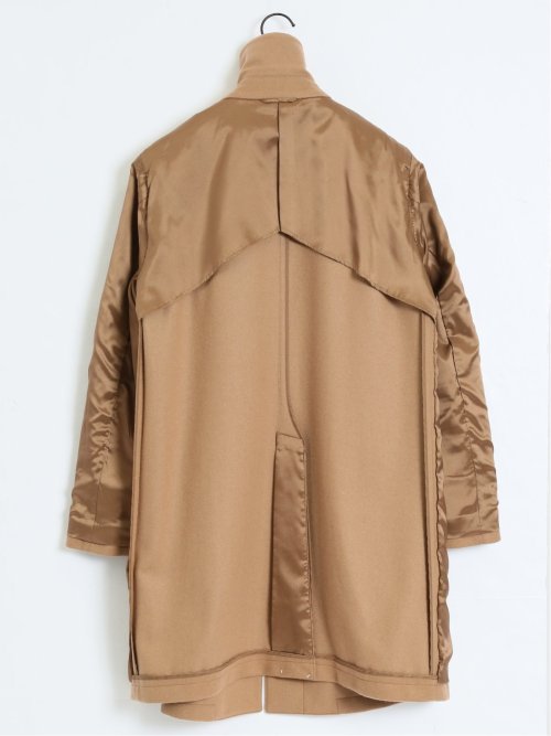 カシミヤアンゴラ混ウール ステンカラーコート キャメル