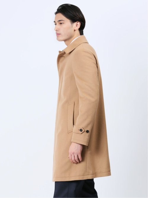 カシミヤアンゴラ混ウール ステンカラーコート キャメル
