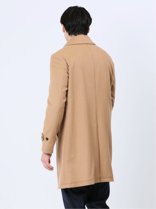 カシミヤアンゴラ混ウール ステンカラーコート キャメル