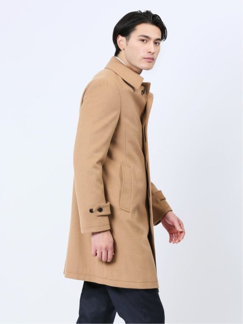 カシミヤアンゴラ混ウール ステンカラーコート キャメル