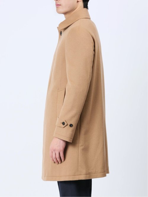 カシミヤアンゴラ混ウール ステンカラーコート キャメル