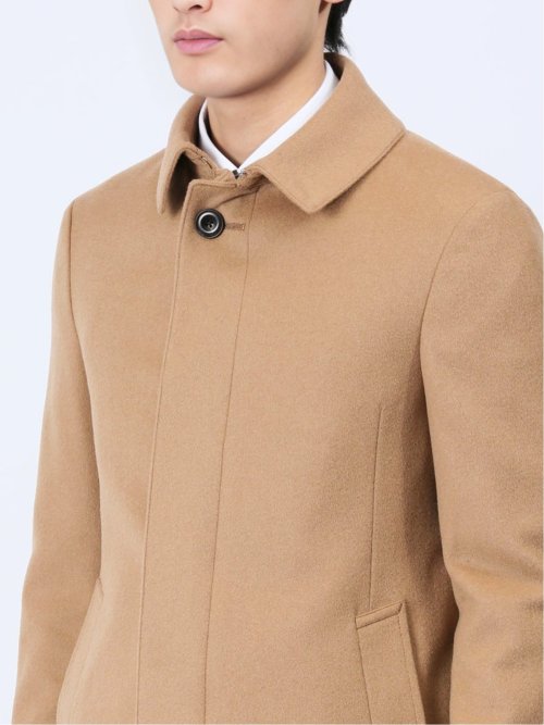 カシミヤアンゴラ混ウール ステンカラーコート キャメル
