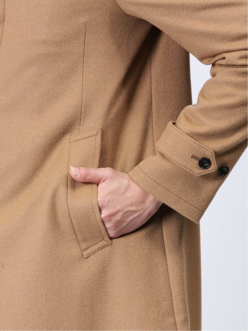 カシミヤアンゴラ混ウール ステンカラーコート キャメル