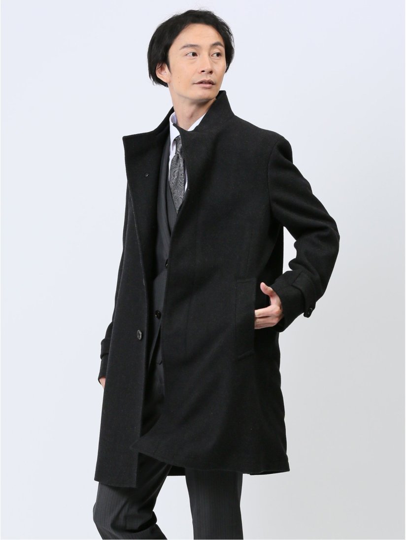 ウール混 スタンドコート カルゼ黒(S 05黒): アウター/コート | TAKA-Q  