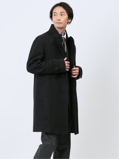 ウール混 スタンドコート カルゼ黒