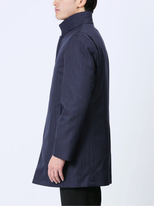 ライナー付 ウィングカラーコート へリンボン紺