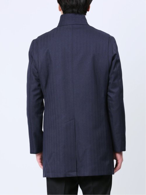 ライナー付 ウィングカラーコート へリンボン紺