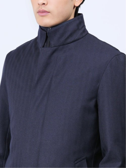 ライナー付 ウィングカラーコート へリンボン紺