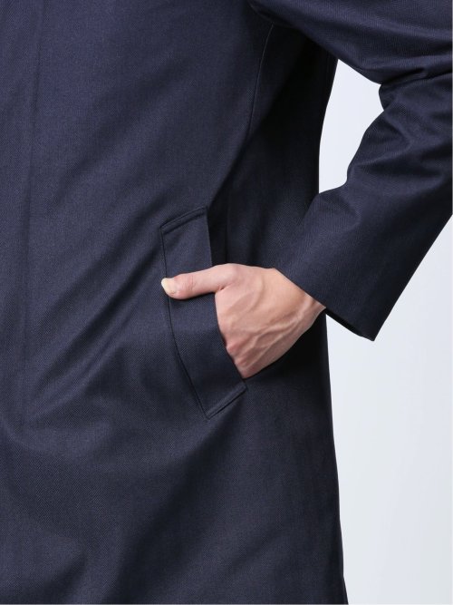 ライナー付 ウィングカラーコート へリンボン紺