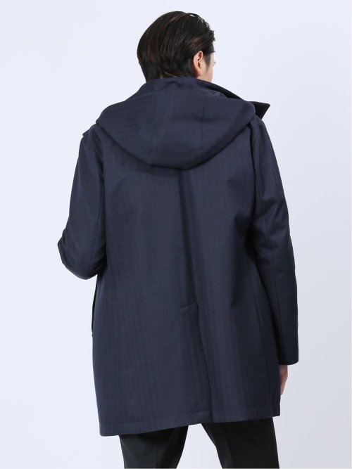 3WAY フーデッドコート へリンボン紺