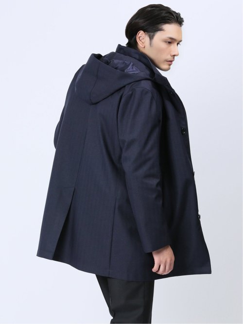 3WAY フーデッドコート へリンボン紺