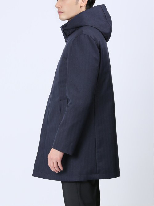 3WAY フーデッドコート へリンボン紺