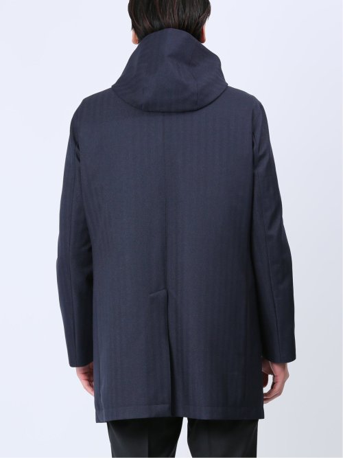 3WAY フーデッドコート へリンボン紺
