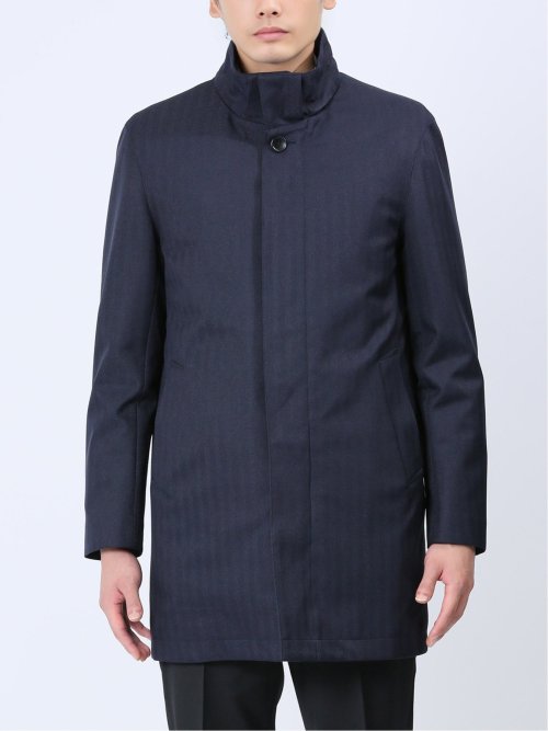 3WAY フーデッドコート へリンボン紺