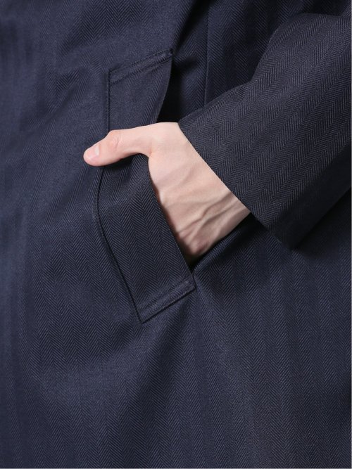 防風 ウィングカラーコート へリンボン紺