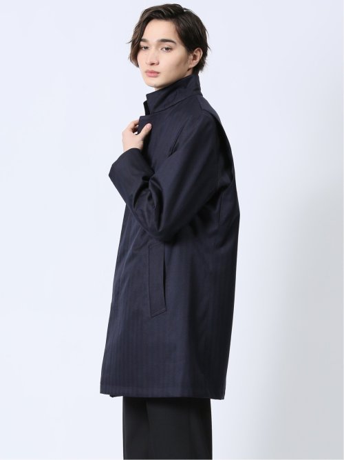 防風 ウィングカラーコート へリンボン紺