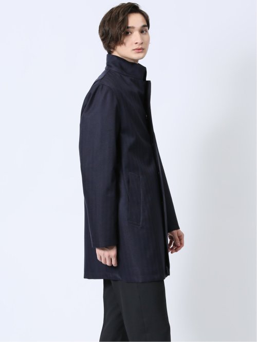 防風 ウィングカラーコート へリンボン紺