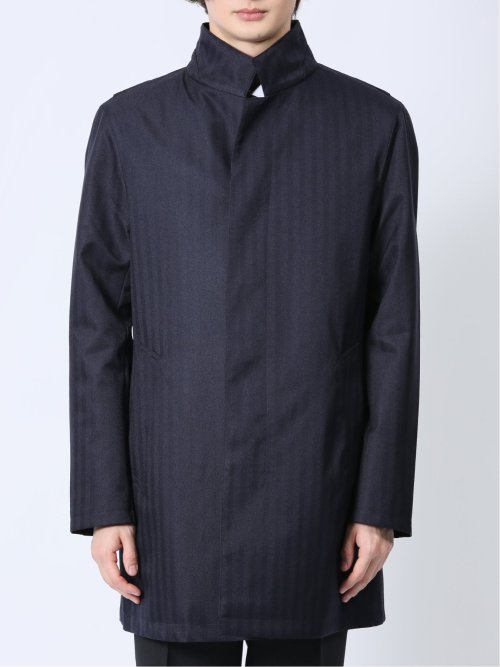 防風 ウィングカラーコート へリンボン紺