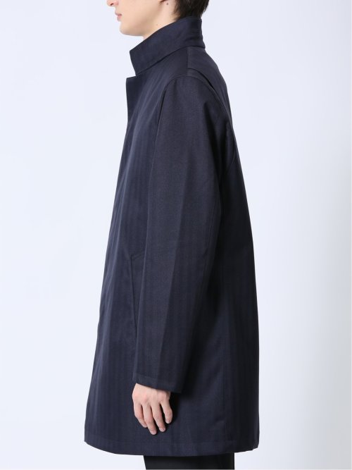 防風 ウィングカラーコート へリンボン紺