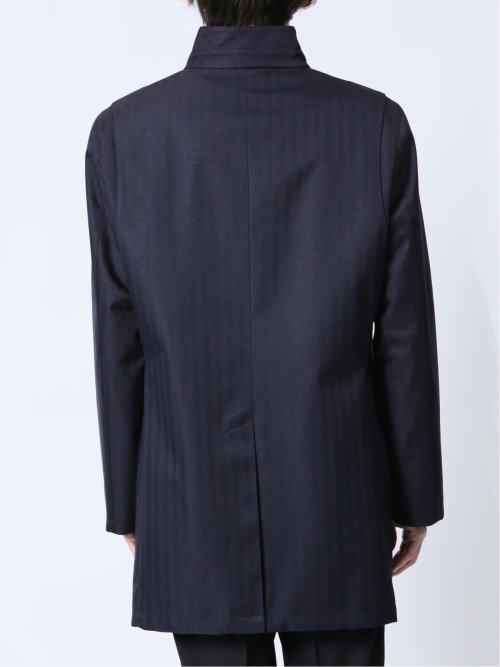 防風 ウィングカラーコート へリンボン紺