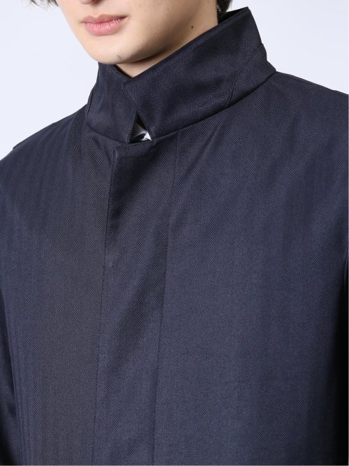 防風 ウィングカラーコート へリンボン紺