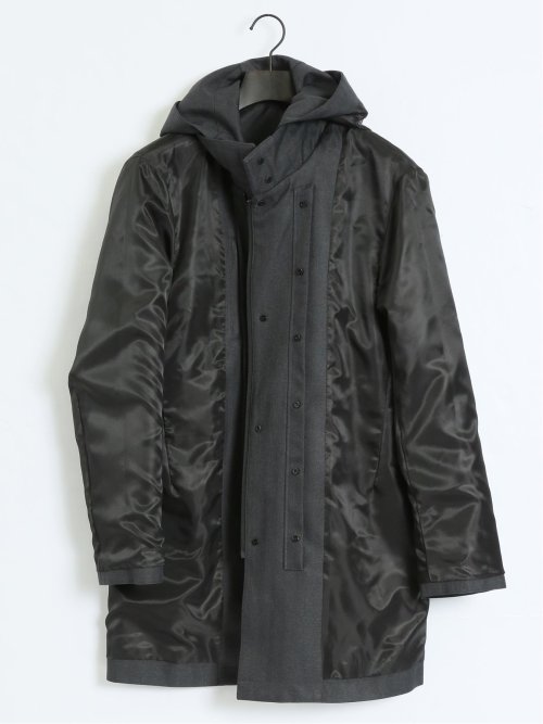 3WAY フーデッドコート へリンボングレー