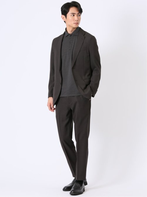 ウォッシャブル 麻調 メッシュ スリムフィット 2ボタン ジャケット(セットアップ可能)