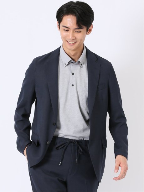 ウォッシャブル 麻調 メッシュ スリムフィット 2ボタン ジャケット(セットアップ可能)