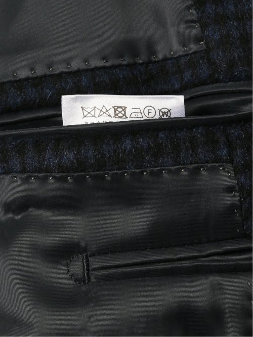 カシミヤ混ウール スリムフィット 2ボタンジャケット チェック紺