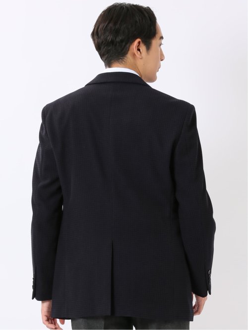 ジャケット メンズ ビジネス ストレッチ ウォッシャブル スリム 2ボタン テーラード モーデュロイ プリント 紺