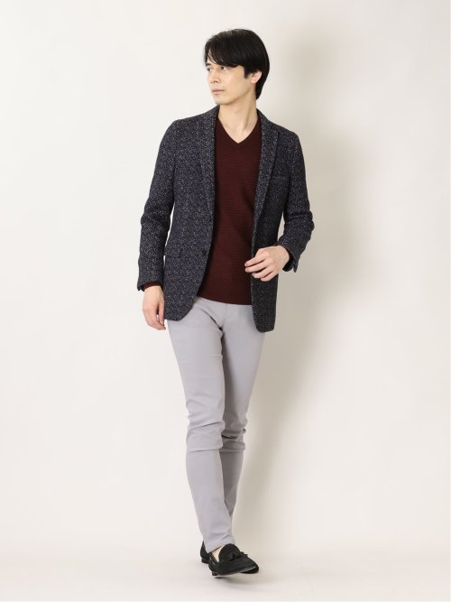 セーターフリースメランジ 2ボタンスリムジャケット 紺