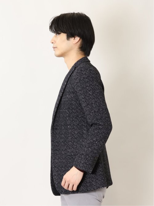 セーターフリースメランジ 2ボタンスリムジャケット 紺