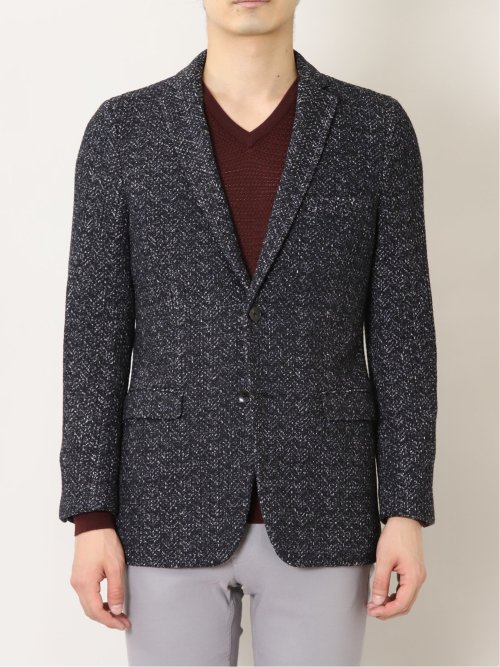 セーターフリースメランジ 2ボタンスリムジャケット 紺