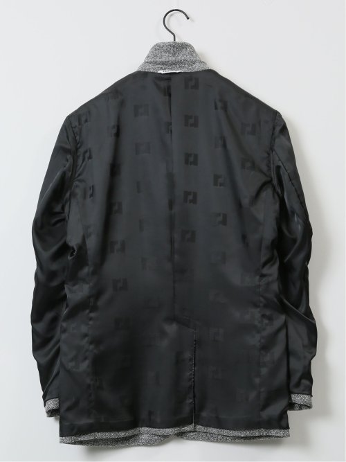 ストレッチニット スリムフィット 2ボタンジャケット シロ×クロ