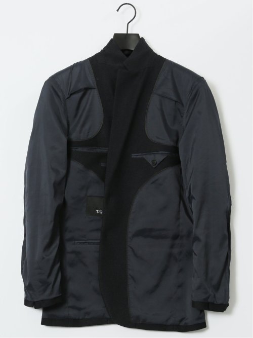 からみニット スリムフィット 2ボタンジャケット 紺