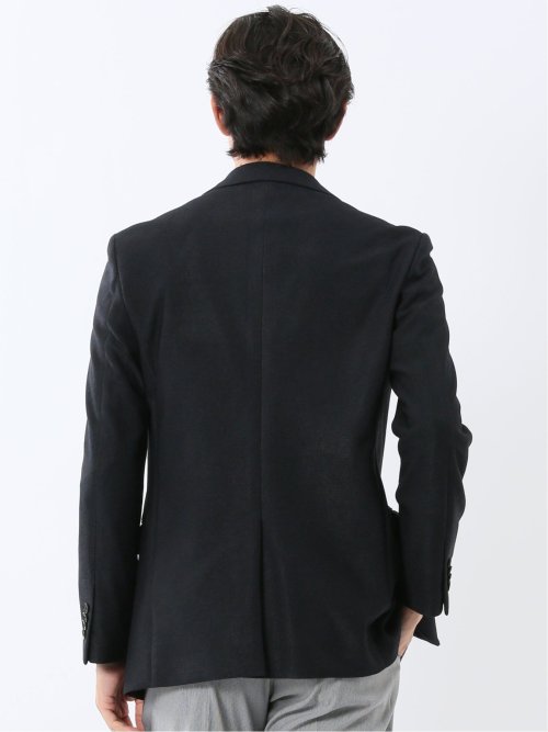 からみニット スリムフィット 2ボタンジャケット 紺