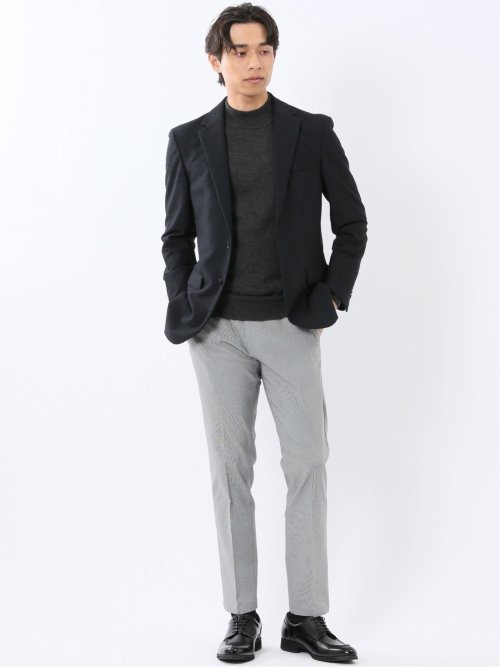 からみニット スリムフィット 2ボタンジャケット 紺