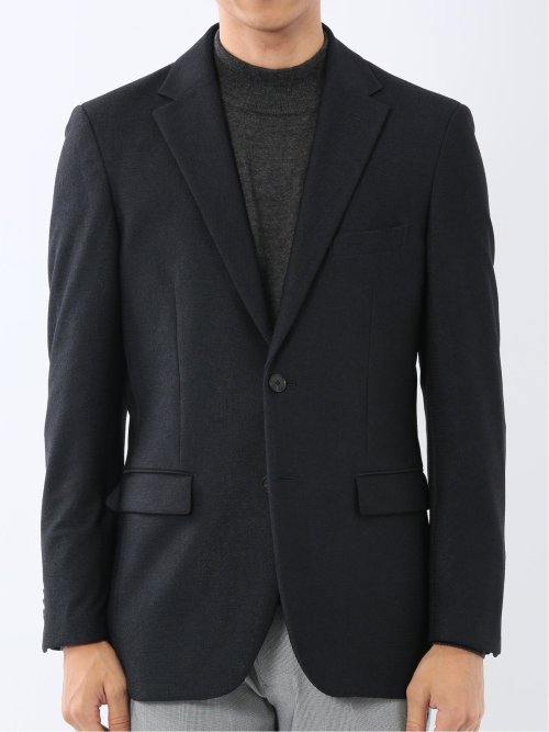 からみニット スリムフィット 2ボタンジャケット 紺